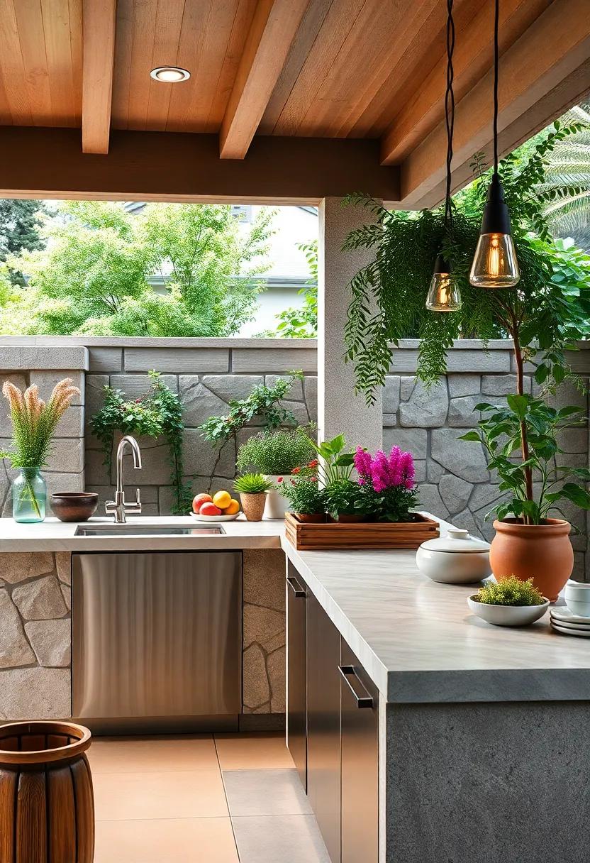 Container gardening: Attach boxes or pots to the counter edge for a stylish way to grow vegetables or flowers, blending gardening and cooking seamlessly