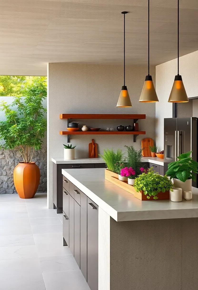 Elevated Herb Garden: Integrate planters into your kitchen counter for fresh herbs at your fingertips while enhancing the kitchen's visual appeal