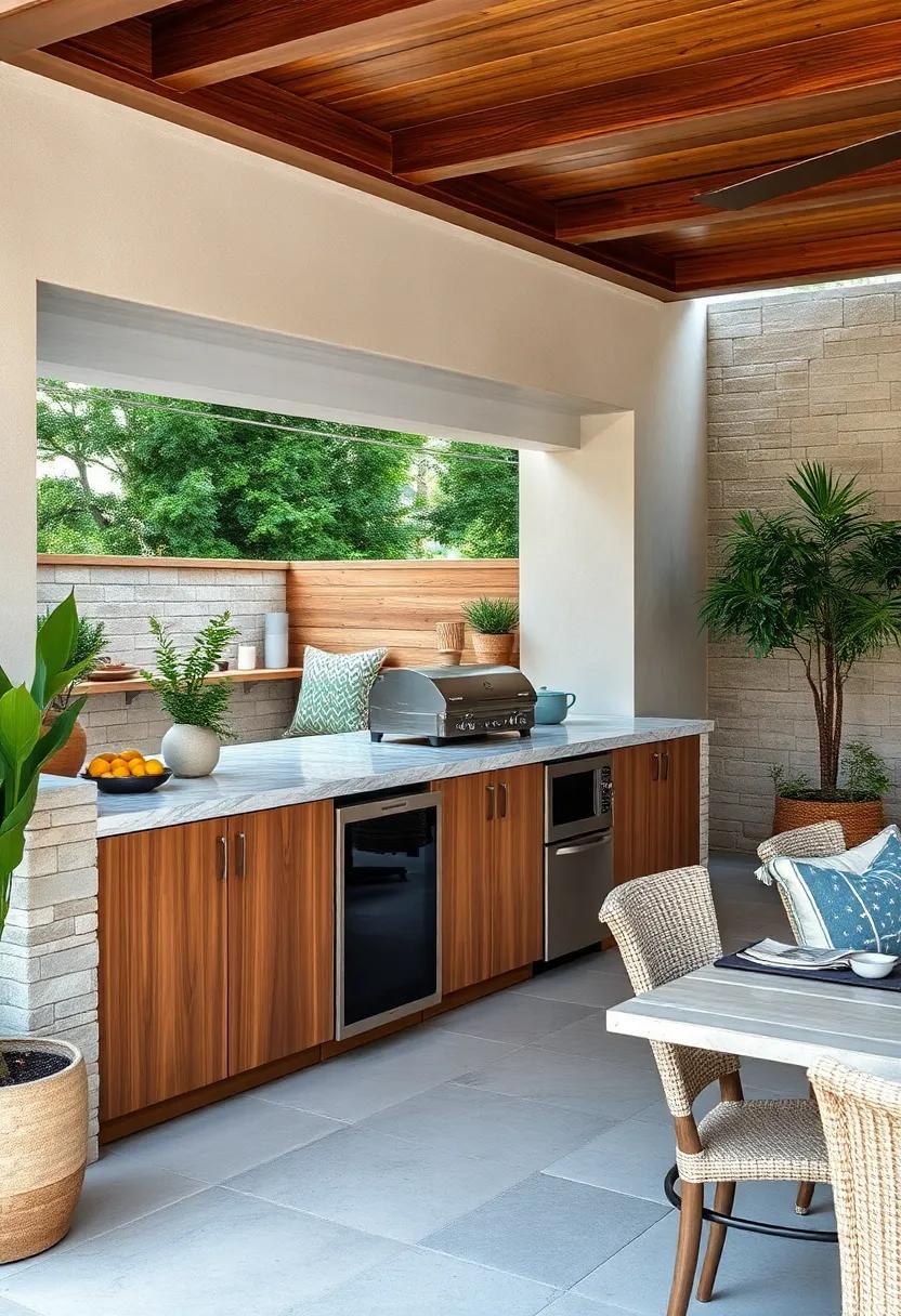 Heat-resistant Materials: Use heat-resistant materials like granite or quartz to manage the demands of outdoor cooking effortlessly