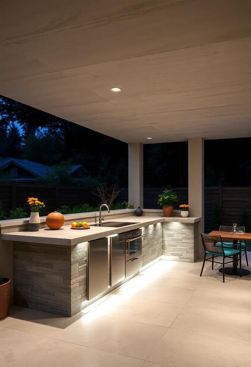 Lighting Fixtures: Install under-counter LED lighting for ambiance and visibility during nighttime gatherings, making your workspace safer and more inviting