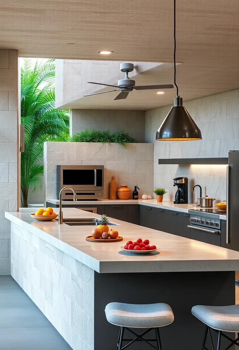 Multi-Level Counters: Elevate your design with multi-level counters to define cooking zones, creating both functional space and aesthetic interest