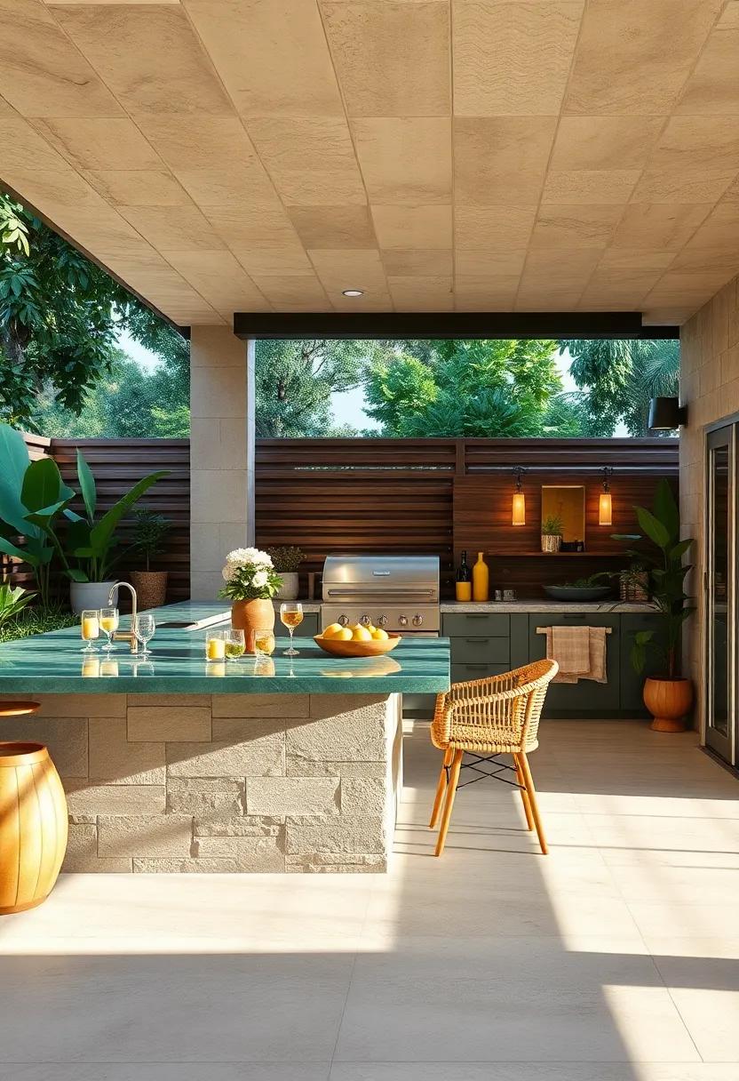 Sustainable Solutions: Invest in eco-friendly materials like recycled glass for countertops, promoting a greener lifestyle while cooking outdoors