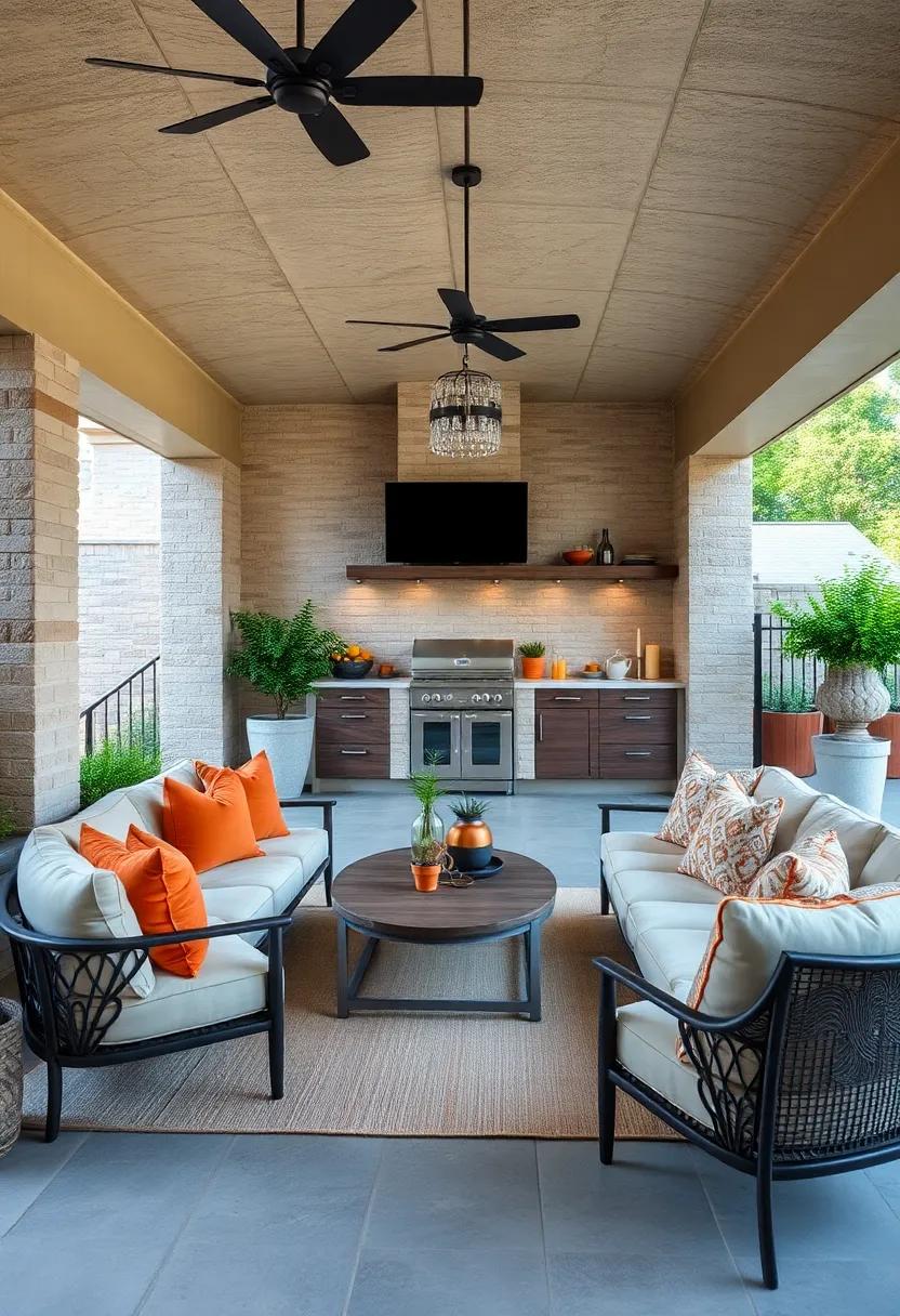 Cozy Seating: Incorporate a mix of plush outdoor couches and statement chairs to provide comfort while encouraging conversation