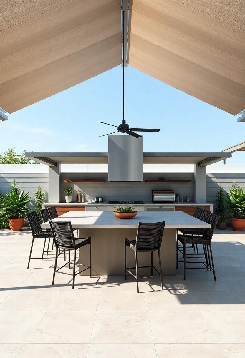 Open Air Dining:‌ A connected island with bar seating that flows⁤ into a canopy-covered⁤ dining space,‌ combining functionality with comfort