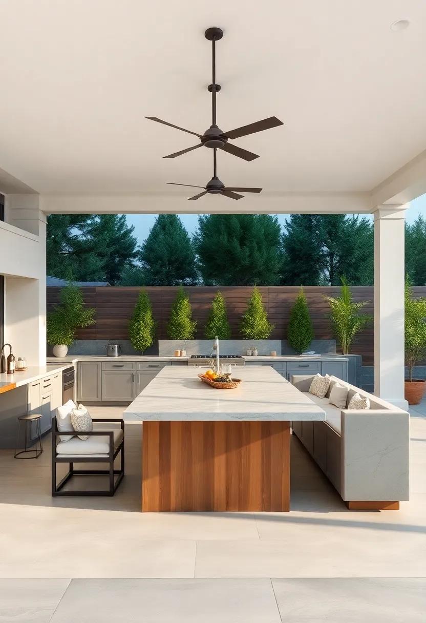 Open Concept: ⁣An expansive outdoor kitchen ‌and living space seamlessly integrated⁢ with a large island, perfect for entertaining guests