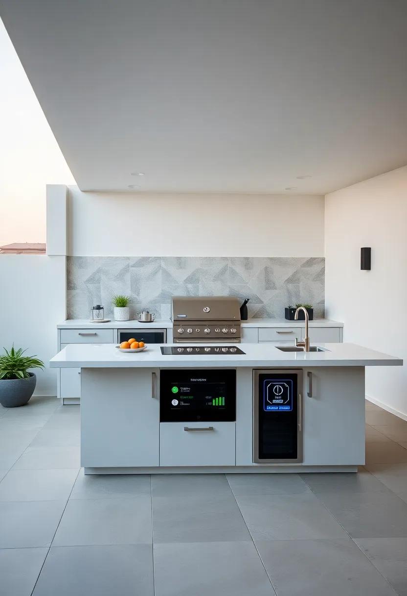 Technological Marvel: A high-tech⁤ outdoor ⁢kitchen featuring a smart island equipped with charging ports ⁤and touchscreen controls for the ​grilling fanatic