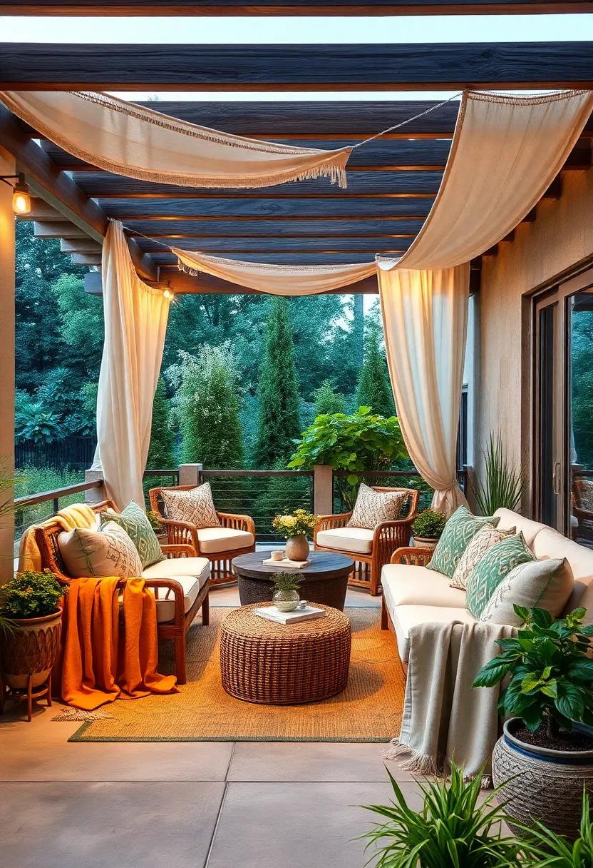 Dramatic Drape: Drape oversized blankets⁣ from a ‌pergola or ⁤across railings ​to create an inviting atmosphere that beckons relaxation