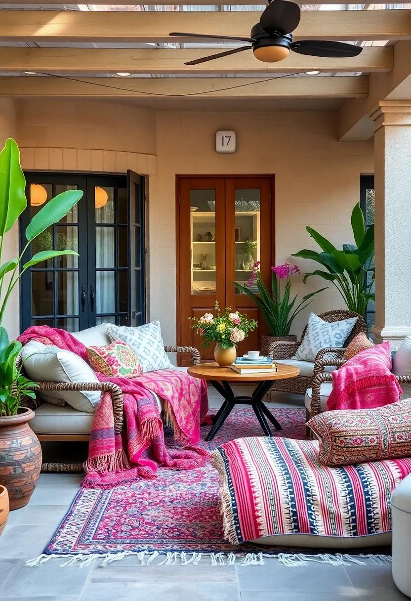 Embrace Bohemian Vibes: Layer colorful woven blankets over a mix of patterned‌ cushions for a vibrant and inviting atmosphere