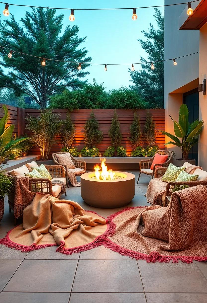 Futuristic Fire Pit: Arrange cozy blankets around a modern fire pit, ⁣inviting ‌friends to gather and share stories on cool evenings