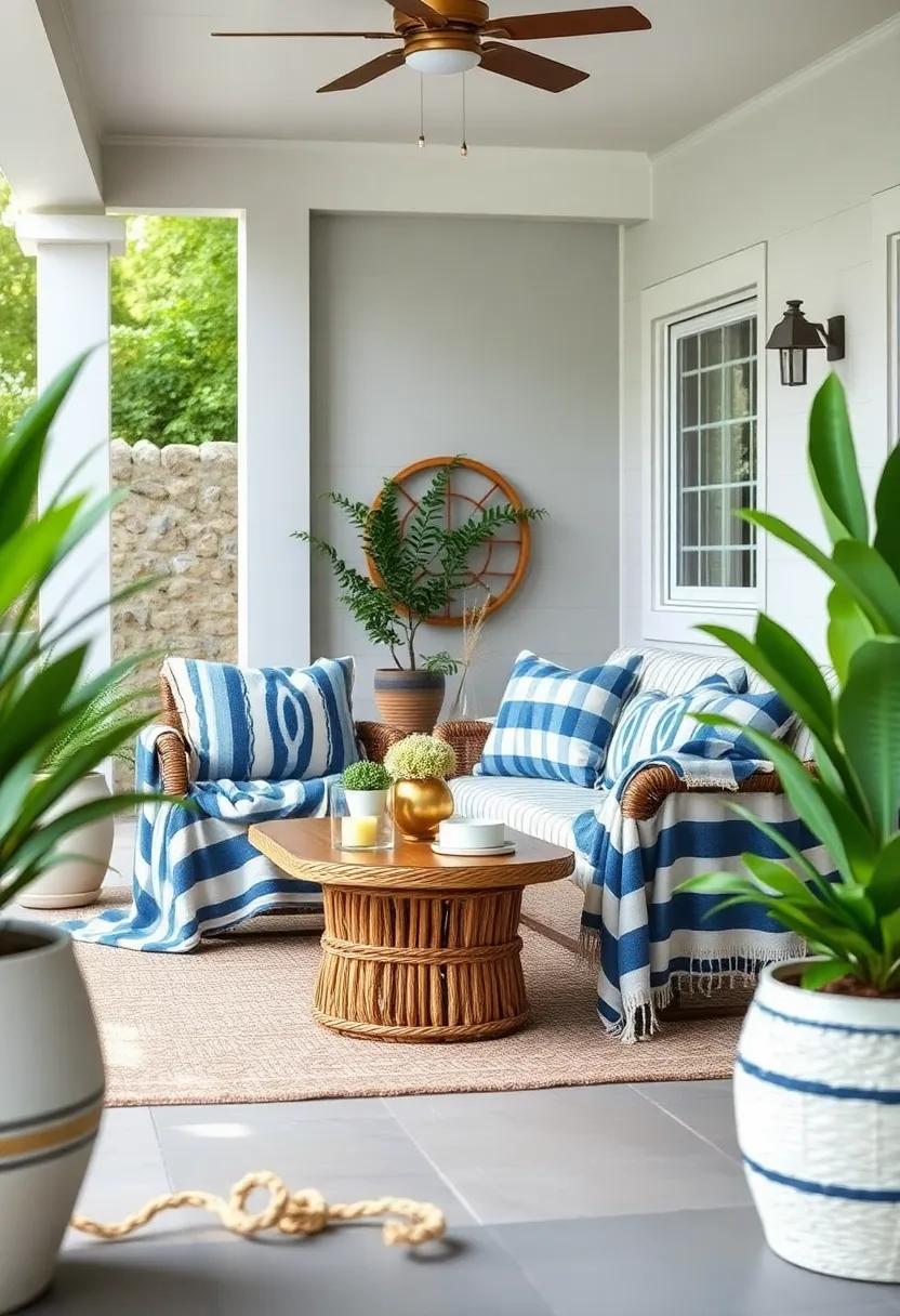 Nautical Nook: Incorporate blue and white⁢ striped ​blankets paired with‌ rope accents to reflect a seaside ambiance ‍in your patio
