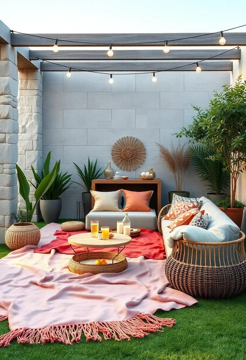 Picnic Perfect: Create a laid-back picnic setup with large, ⁤warm blankets layered on the grass, surrounded by cushions and⁣ snacks