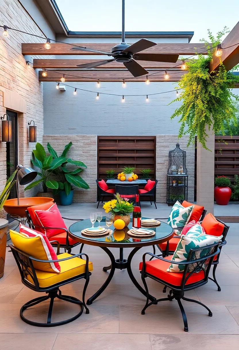 Color Pops: Bright and bold furniture against a neutral outdoor setting gives your patio vibrancy and a fun atmosphere for gatherings or casual meals