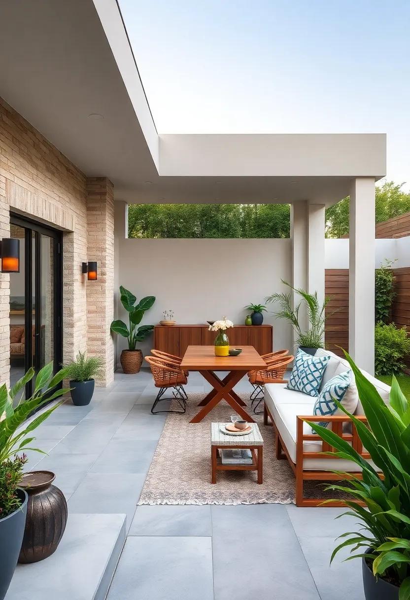 Floating Functionality: Consider a wall-mounted table with foldable chairs to maximize space while still accommodating outdoor dining needs