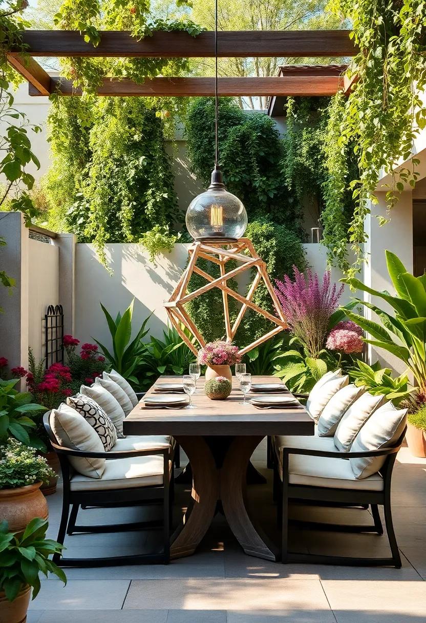 Garden Oasis: A long dining table surrounded by greenery creates a lush backdrop, allowing you to dine among flowers and plants for a truly immersive experience