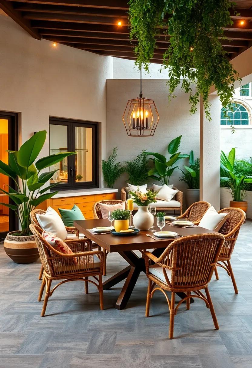Nature's Palette: Incorporate natural materials such as rattan and bamboo among your dining set to blend seamlessly with surroundings and promote eco-friendliness