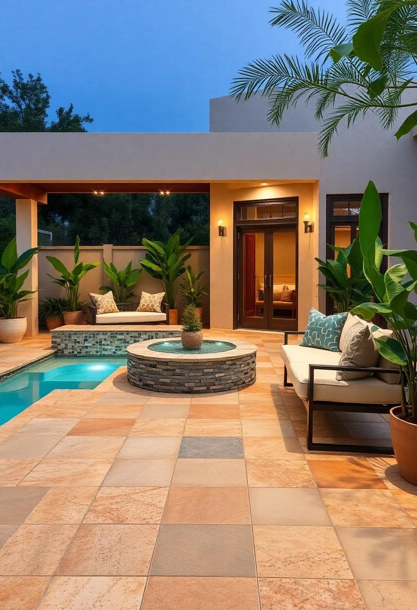 Refreshing Poolside Oasis: Mosaic⁣ tile ‌around water Features