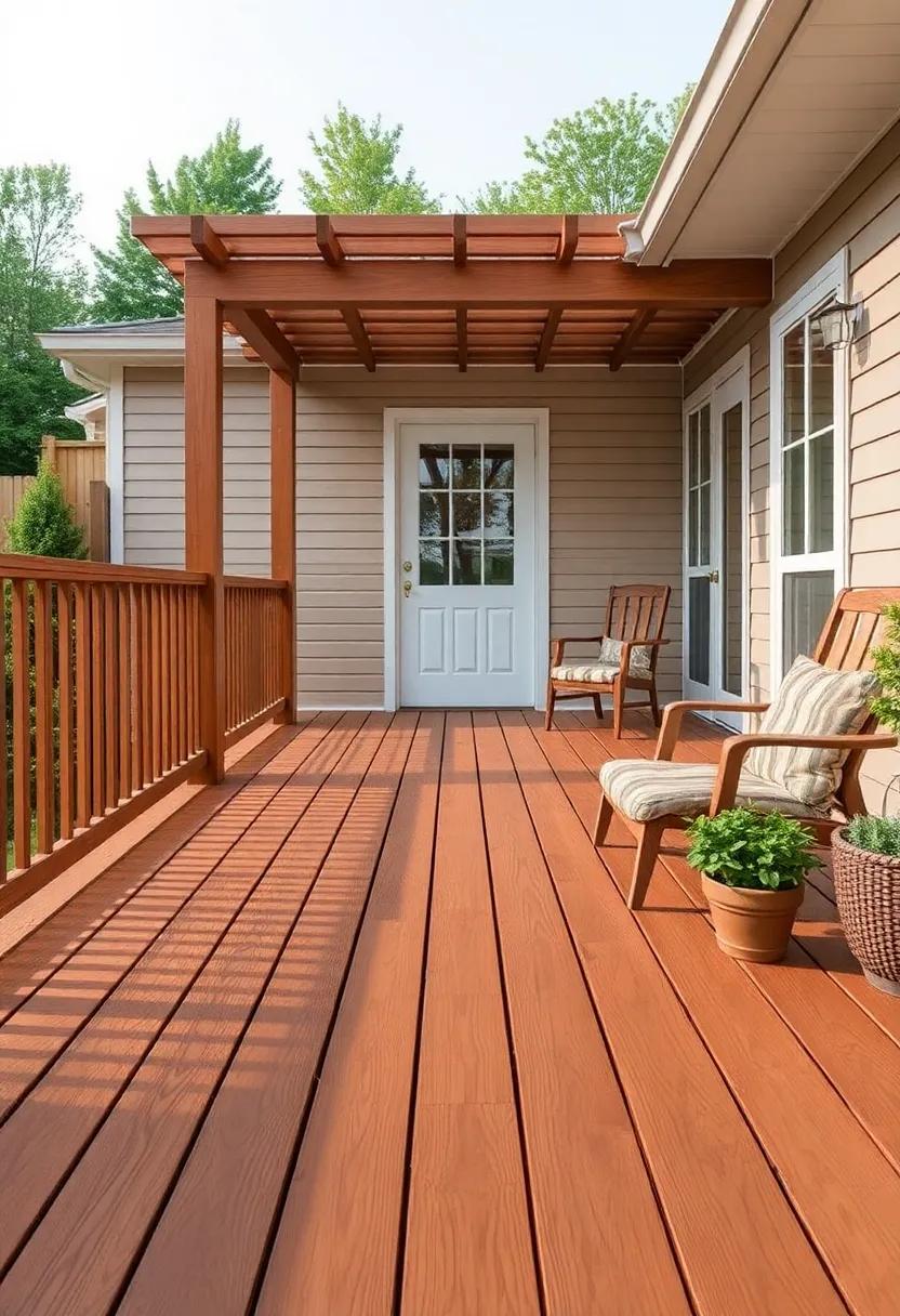Decking‌ with Railing ⁣Accents: Add railing accents to ​your wooden deck for safety and a ‍finished look that enhances your patio's charm