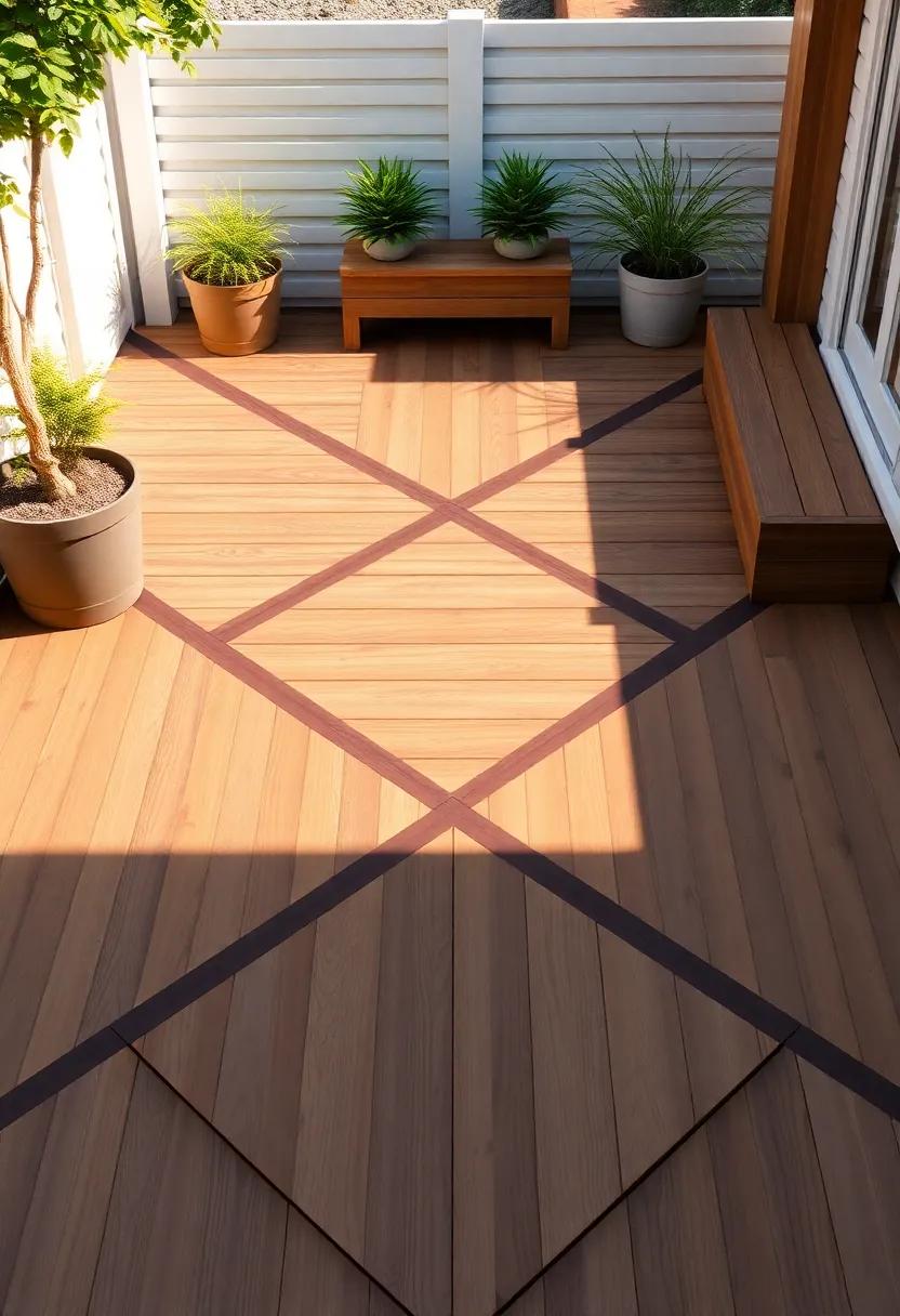 Geometric Patterns:‍ Layout your wooden deck ⁣in striking geometric ⁢patterns​ to create a visually stunning foundation​ for your patio area
