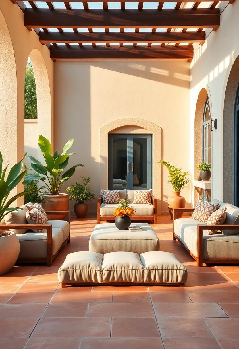 Mediterranean Escape: Indulge ‍in a terracotta-tiled ensemble featuring plush, ⁣modular ottomans ⁣that invite⁣ relaxation​ under the sun