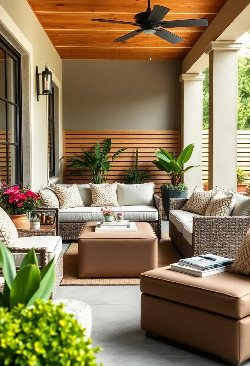 Smart Storage: Invest in a functional patio set with ottomans that include hidden storage, perfect for stashing cushions and outdoor essentials