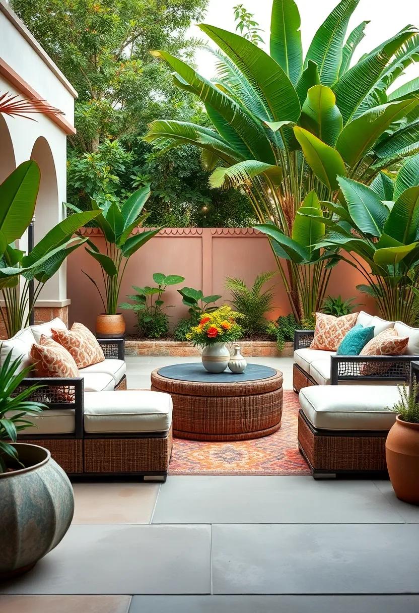 Tropical Oasis: Step into a lush outdoor paradise with a vibrant, ⁤tropical-themed furniture set ‌and accent ottomans that evoke a sense of vacation