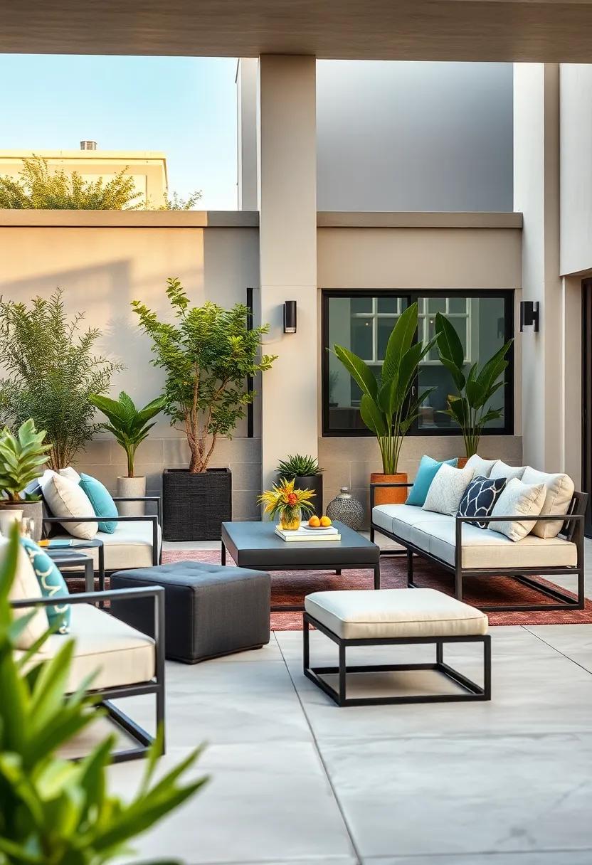 Urban Elegance: Experience the sleek ​lines of a contemporary metal and fabric furniture set, ‌boasting ottomans ⁢that can double as stylish side tables