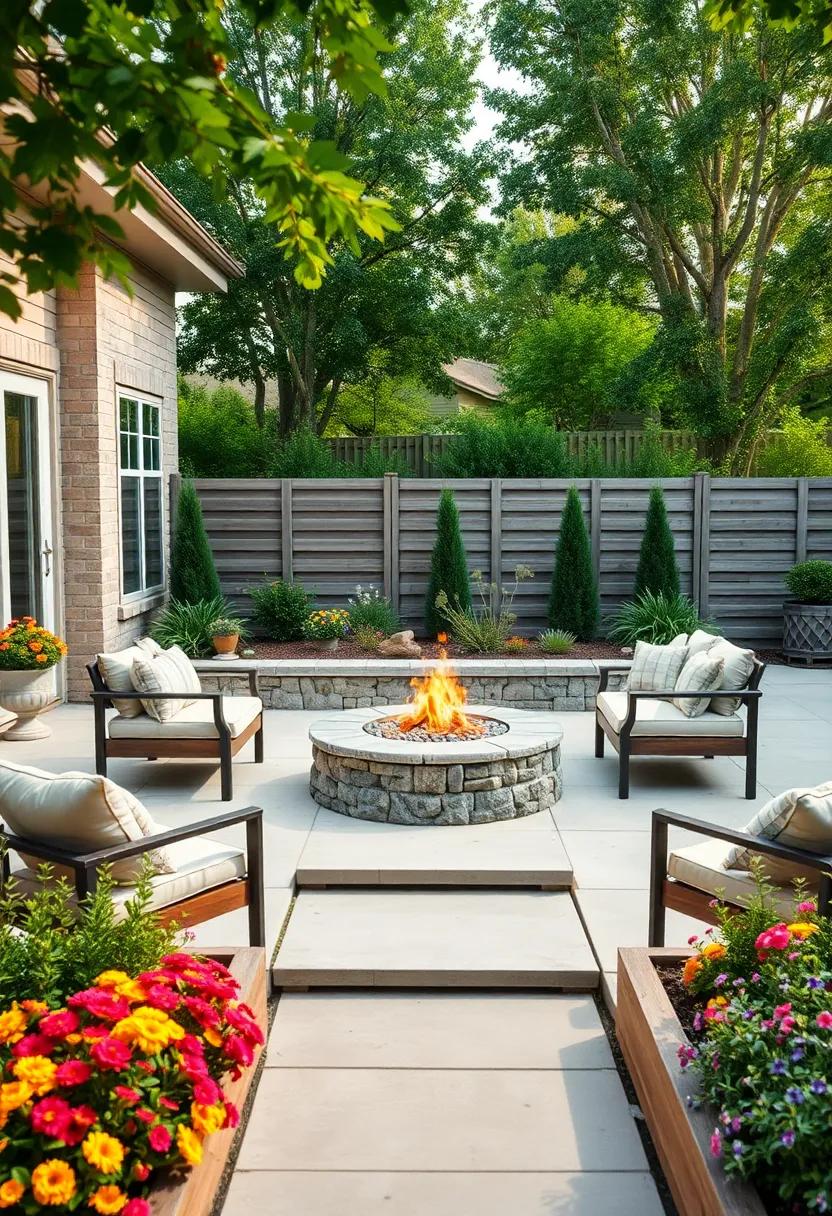 Sunken Fire Pit with ⁤Surrounding Gardens: Design a cozy sunken fire​ pit surrounded‌ by⁢ colorful⁢ garden beds, inviting friends and family ⁤to ⁤gather around and enjoy the ambiance