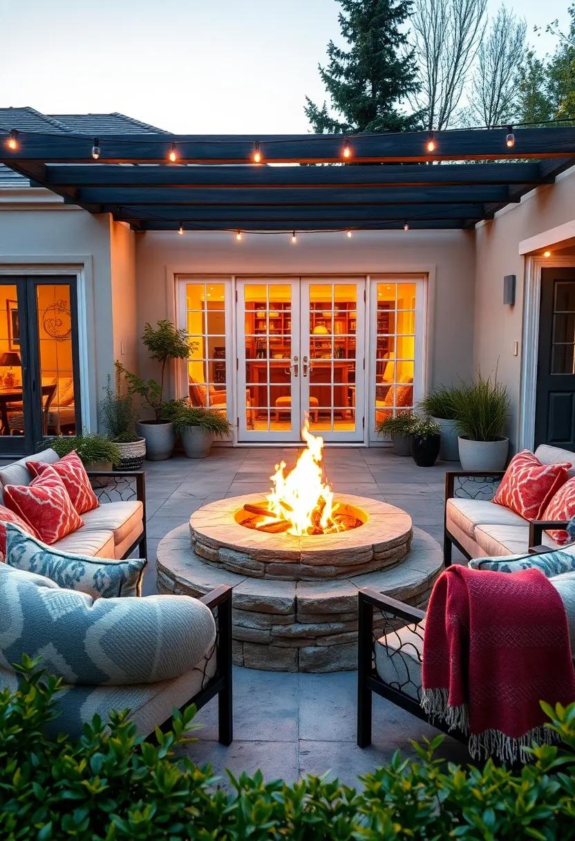 Cozy Fire Pit: Install a fire pit surrounded by comfy seating, allowing for warm, crackling evenings spent wrapped in a blanket with your favorite book
