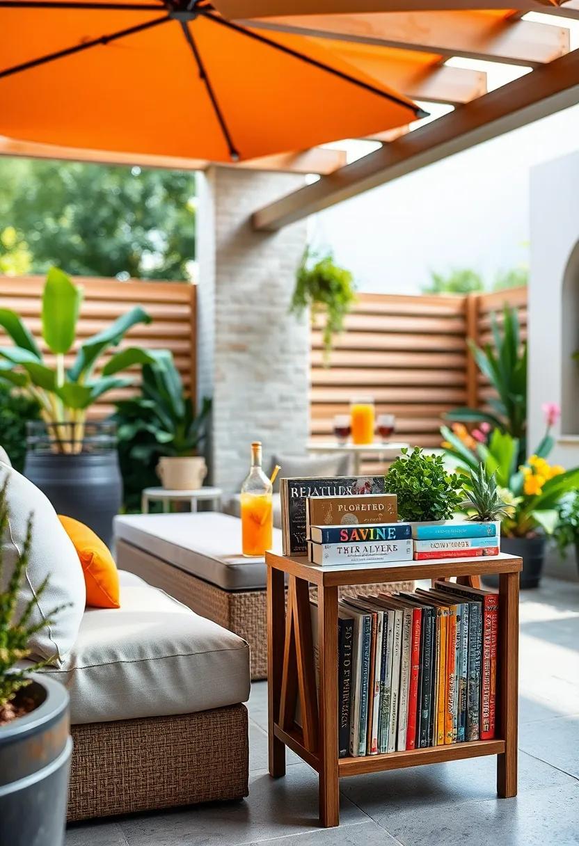 on-the-Go Reading: Install a small side table with a built-in magazine rack for easy access to your current reading list while sipping on a refreshing drink