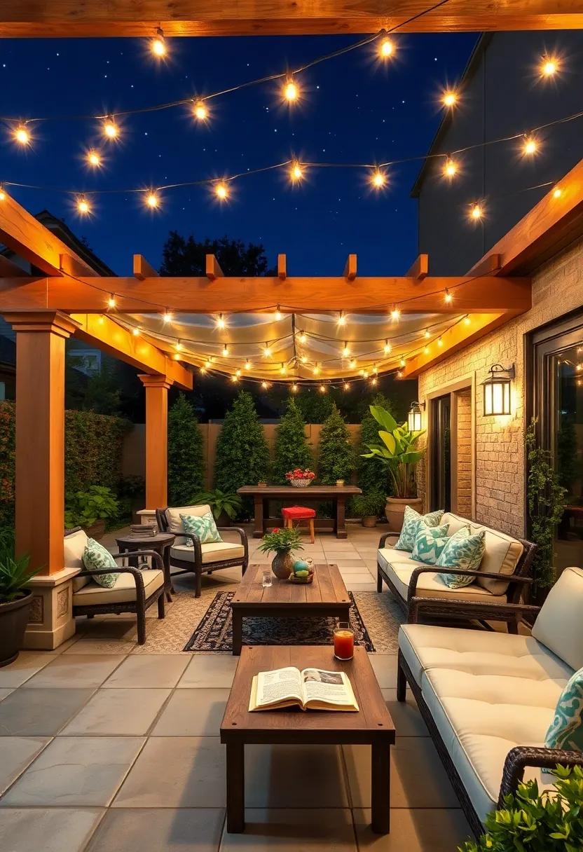 Under the Stars: add a pergola with string lights to your patio, giving you a magical nighttime atmosphere for evening reads