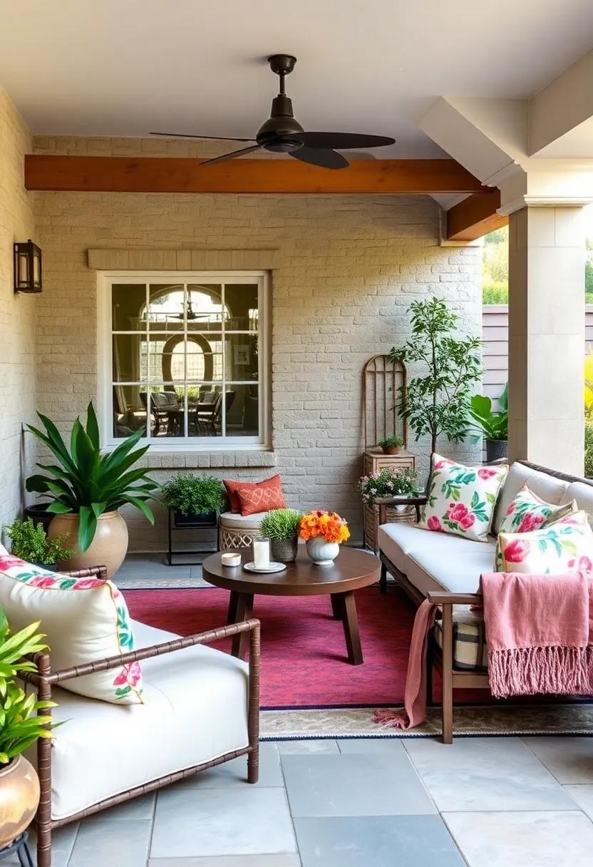 Bring in seasonal florals: Add floral-printed cushions to welcome spring and summer vibes, transforming your patio into a blossoming haven