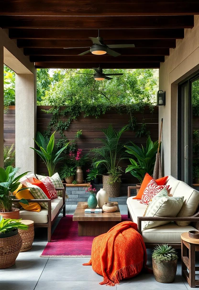 Embrace the power of color: Layer vibrant cushions in different shades and patterns to create a lively ambiance that draws you outdoors