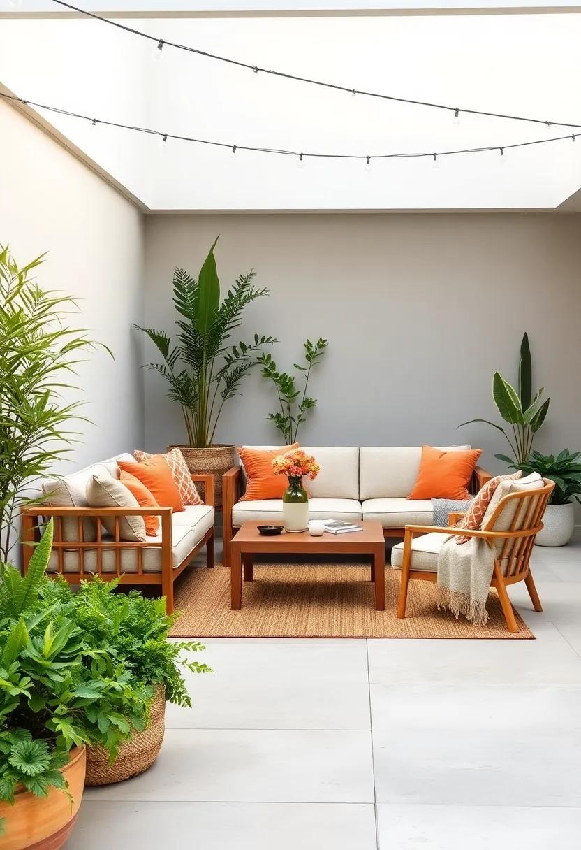 Focus on minimalism: Use a simple color palette and streamline cushions and throws for a clean and sophisticated outdoor look that’s easy to maintain
