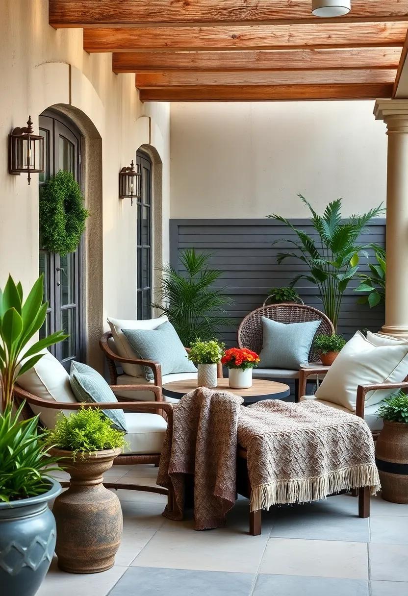 Go for oversized throws: Choose a chunky knit or faux fur throw to drape over chairs for added warmth and style, perfect for cool evenings