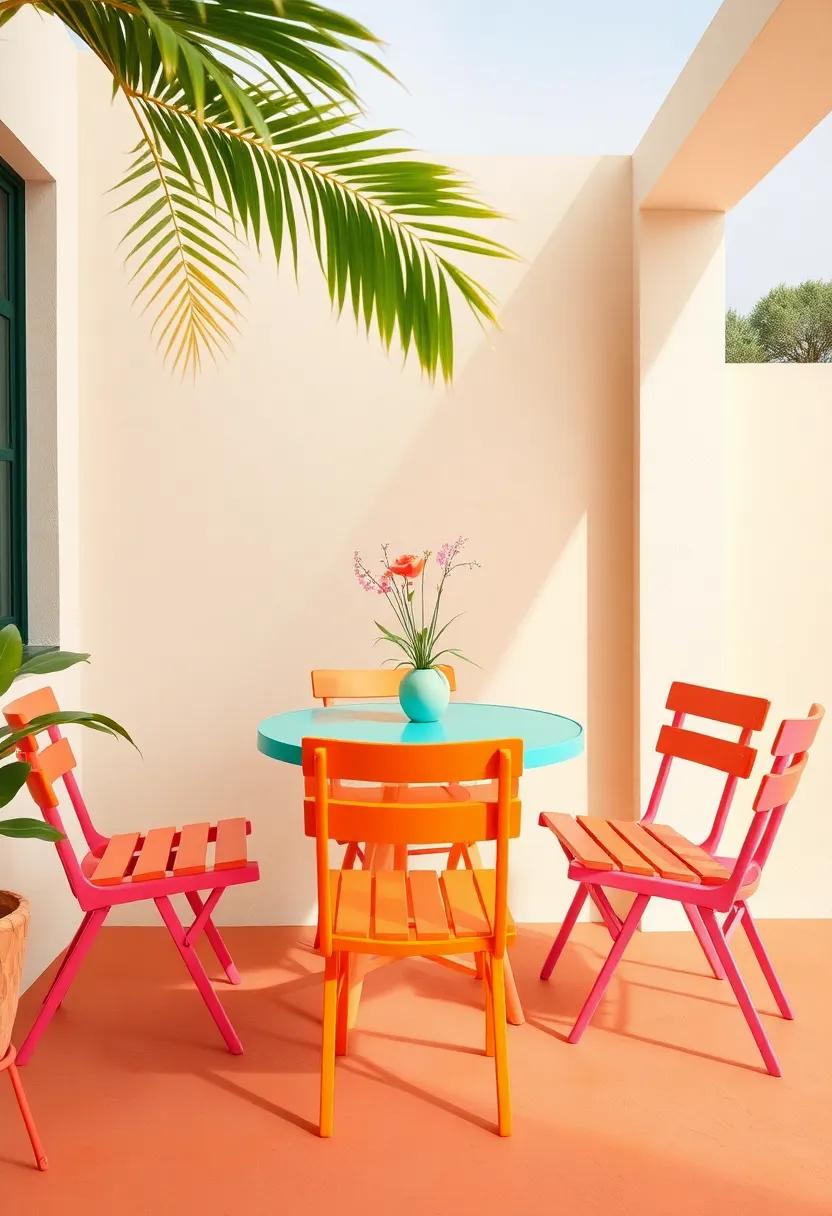 Colorful Bistro Sets: Opt for bright,tropical-hued furniture that adds pops of color and personality to your outdoor seating area