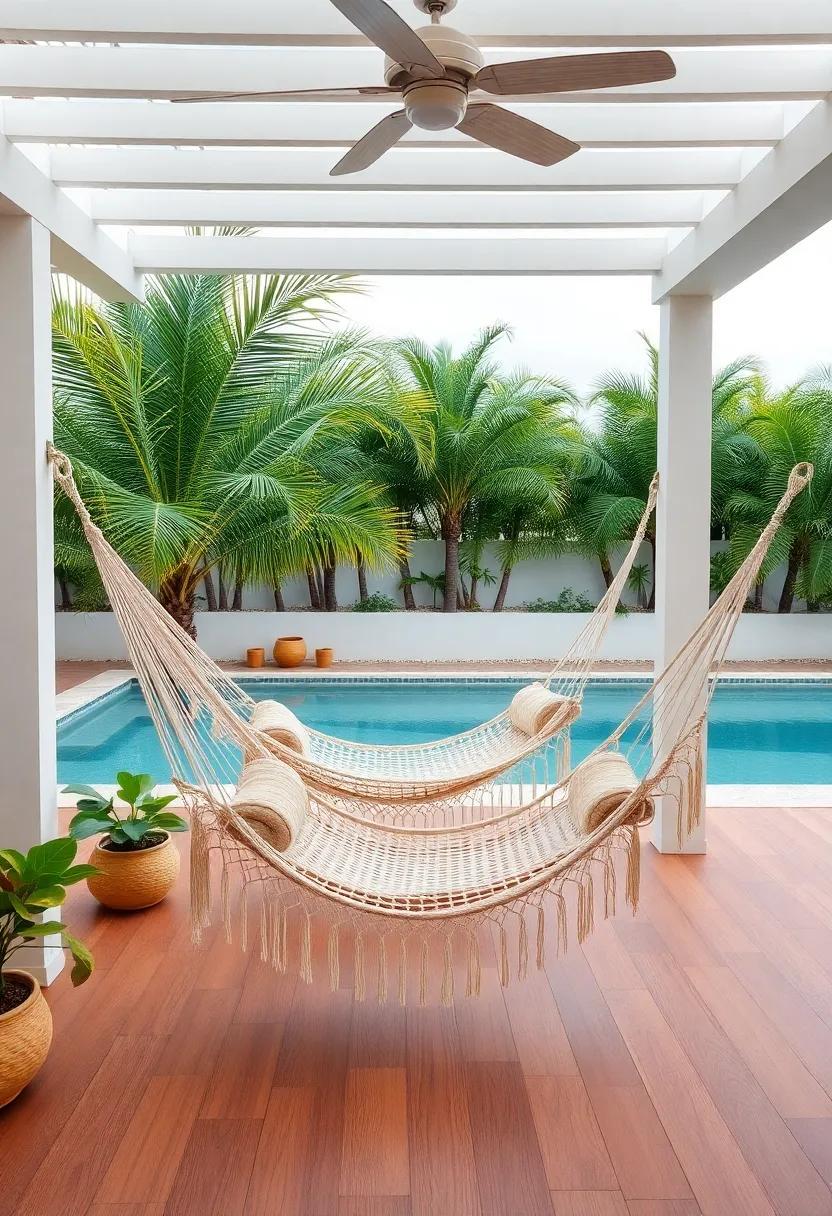 Cozy Hammocks: Add a pair of comfortable hammocks between trees or posts for a laid-back vibe where you can unwind with a good book