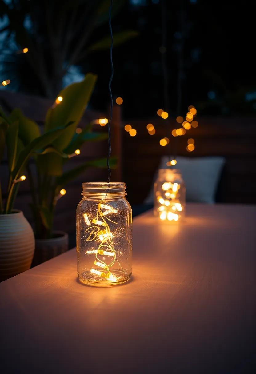 DIY Firefly Lights: Craft your own sensational light displays using mason jars and fairy lights, adding a personal touch to your patio ambiance