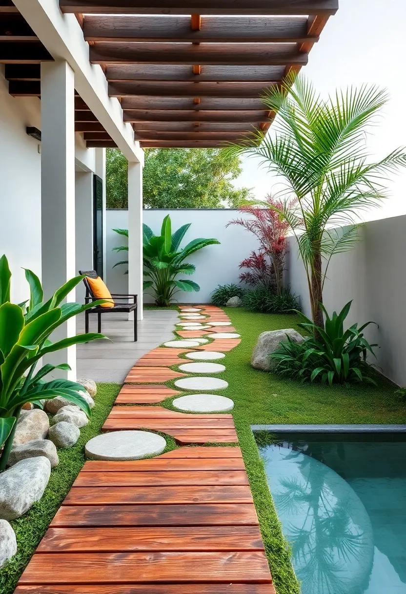 Nature-Inspired Pathways: Design paths using natural stones or wooden planks that lead you through your patio,guiding you to hidden gems in your garden