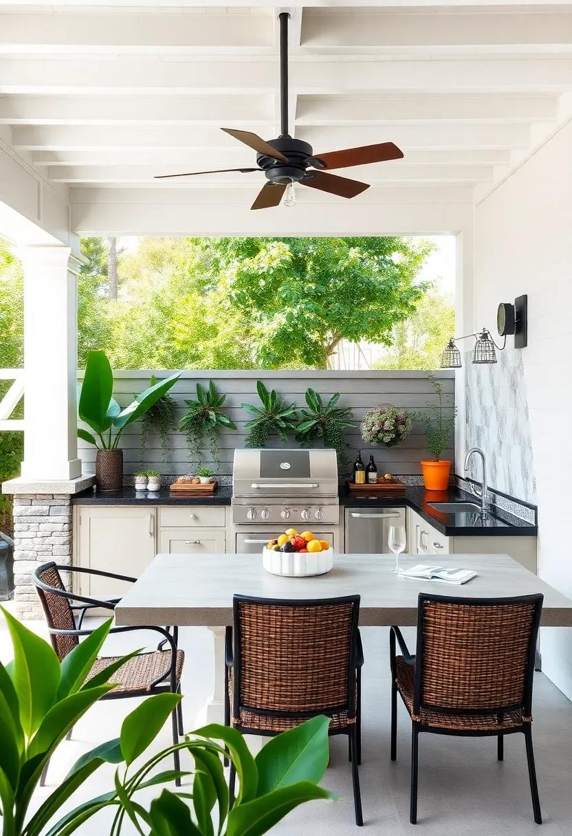 Outdoor Kitchen: Elevate your culinary experience by designing an open-air kitchen complete with a grill, sink, and prep area for seamless summertime barbecues