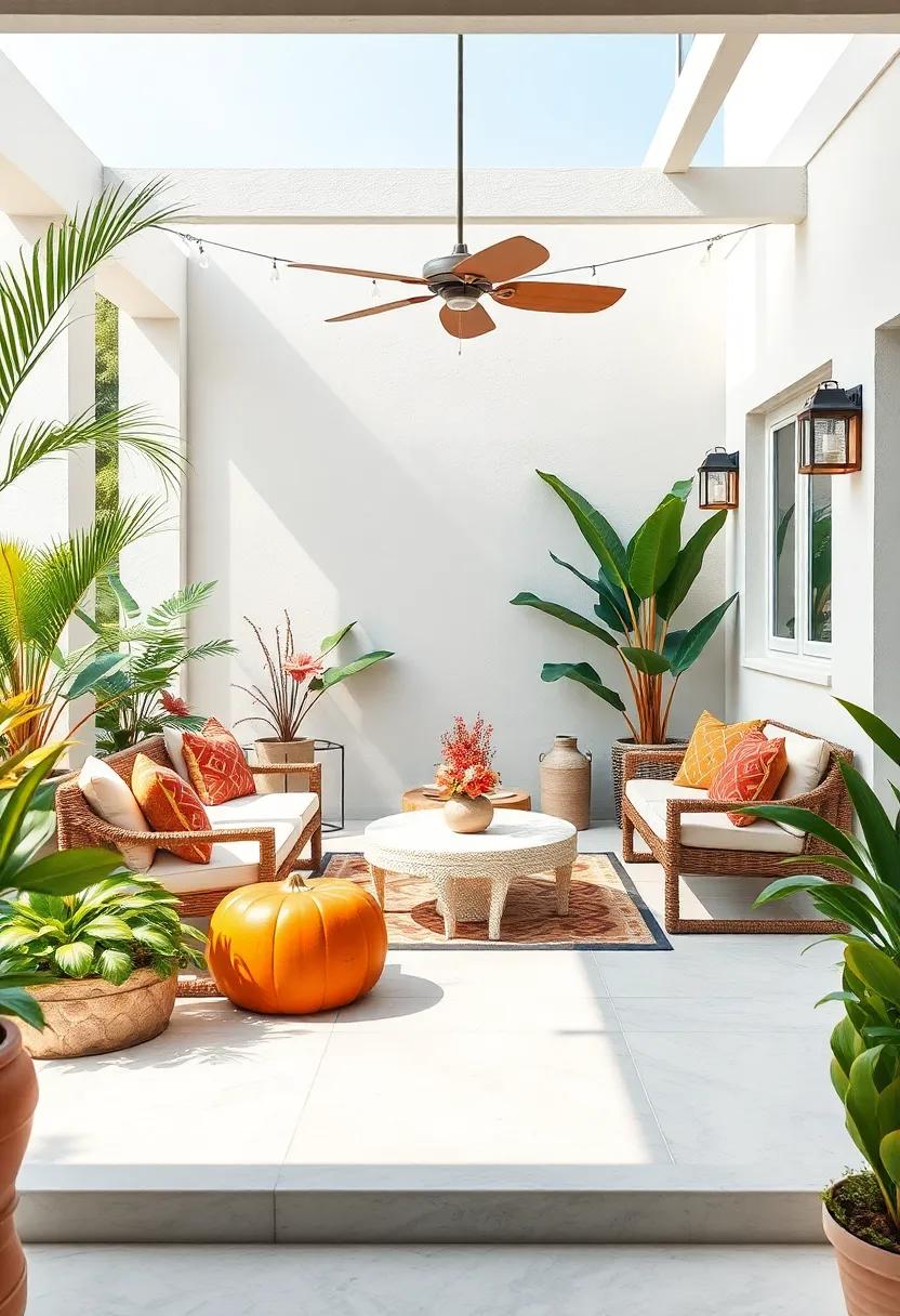 Seasonal Decor: Rotate your decor with the seasons, featuring vibrant hues in summer and earthy tones in the fall to keep your tropical retreat fresh and inviting