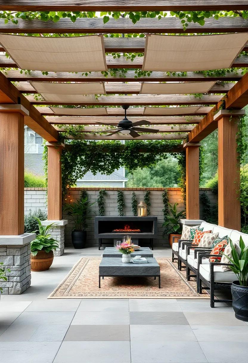 Embrace the charm⁤ of​ a rustic pergola adorned with climbing vines, creating a natural canopy that provides both shelter and serenity in your outdoor space