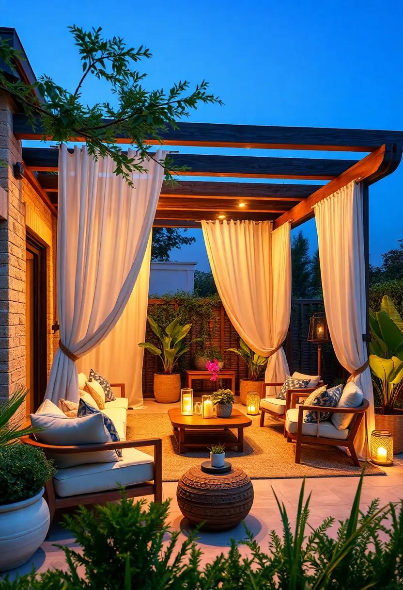Opt for a cozy corner setup⁢ with a wooden pergola draped in sheer curtains, crafting an intimate ⁤space for‍ relaxation or ⁢quality⁣ time with loved⁢ ones under the stars
