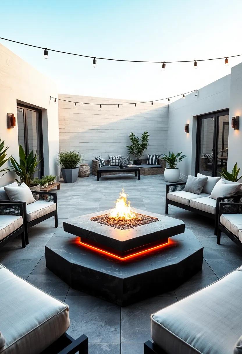 For ⁢the modern‌ minimalist, sleek ⁢lines and a monochrome palette​ create an elegant lounge area‍ that elegantly frames a striking geometric fire table