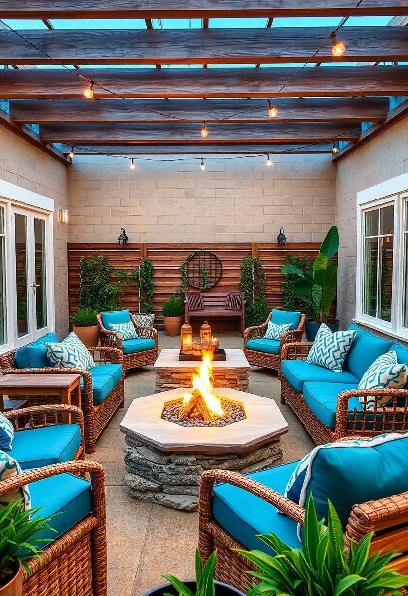 Experience modern‌ elegance with a minimalist⁢ aluminum lounge configuration, featuring a ‍linear fire pit that doubles as a ‌sleek coffee table​ for evening relaxation