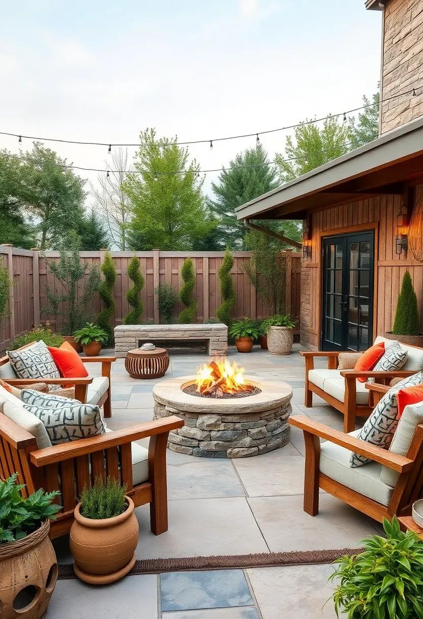 Capture the charm of a farmhouse aesthetic with a wooden⁣ lounge set⁤ and a charming,⁤ vintage-inspired​ fire pit that creates⁤ a cozy atmosphere for endless chats