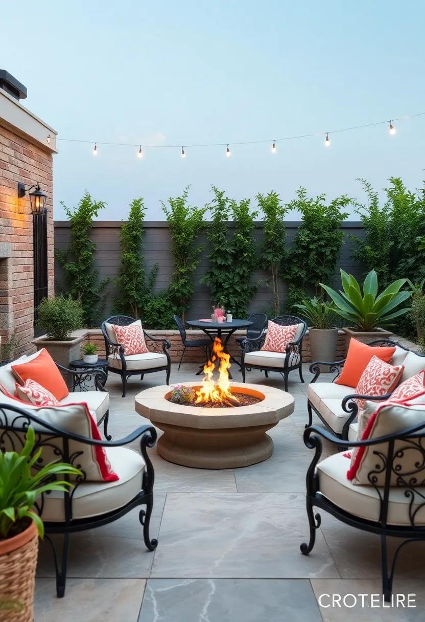 Elevate your outdoor⁤ tea party with a delicate wrought-iron lounge set adorned with intricate designs, perfectly complemented ​by a vintage-style​ fire pit