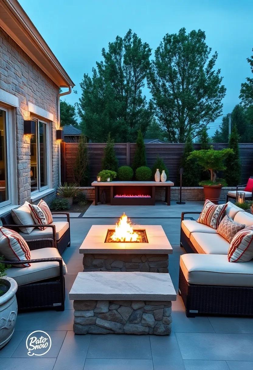 Indulge in luxury with a ⁣plush ‌sectional lounge ​draped in outdoor-safe fabric, complemented by a contemporary fire feature that elevates your evening ⁣gatherings