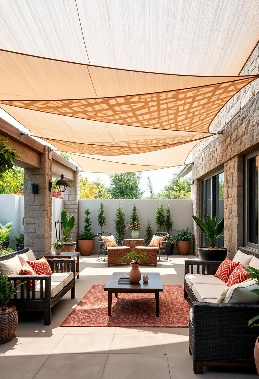 Choose geometric‍ patterns⁤ for your ⁤shade sails to introduce an artistic element that complements modern ⁢patio designs