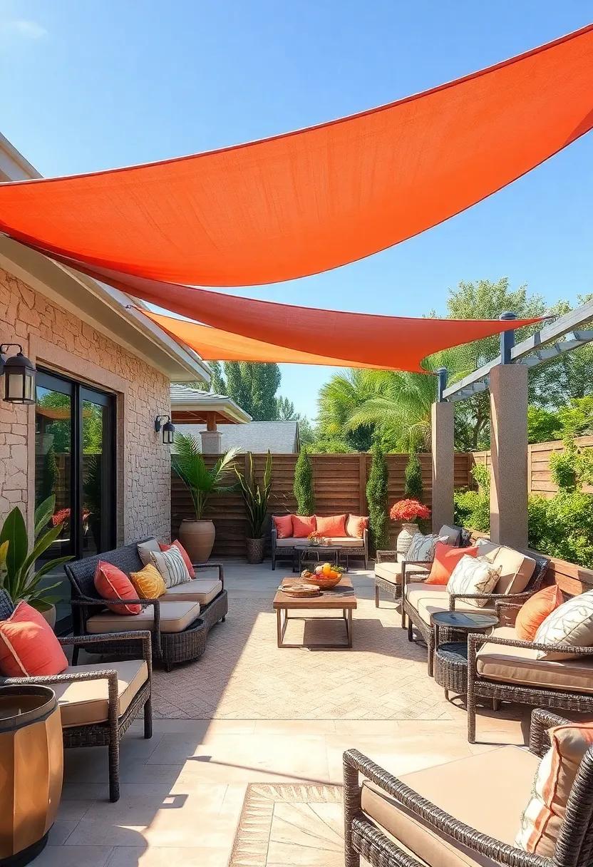 Create ⁣a focal⁤ point by overlapping⁣ shade⁤ sails in contrasting colors, giving your⁣ patio‍ a ⁤modern⁤ and stylish flair