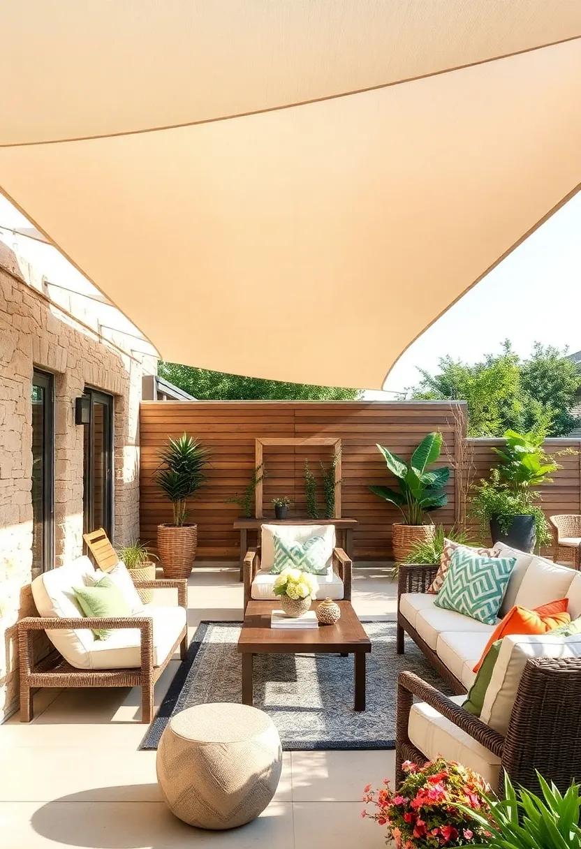 Use lightweight shade sails that can be easily installed and removed, providing flexibility for seasonal outdoor decor